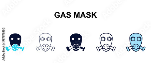 gas mask multi-style outline icon set - army and milatry concept. Thin line, regular, filled, colored gas mask icon