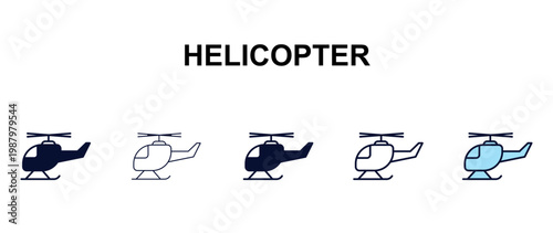helicopter multi-style outline icon set - army and milatry concept. Thin line, regular, filled, colored helicopter icon