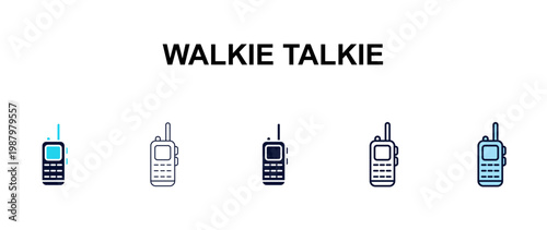 walkie talkie multi-style outline icon set - army and milatry concept. Thin line, regular, filled, colored walkie talkie icon