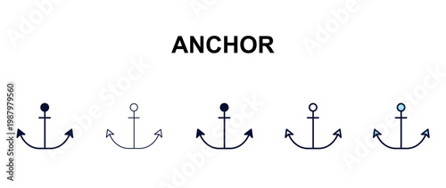 anchor multi-style outline icon set - army and milatry concept. Thin line, regular, filled, colored anchor icon
