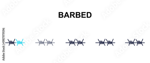 barbed multi-style outline icon set - army and milatry concept. Thin line, regular, filled, colored barbed icon