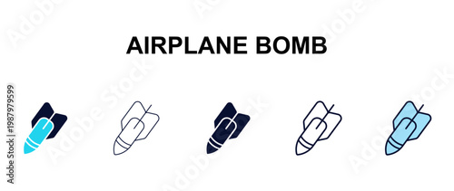 airplane bomb multi-style outline icon set - army and milatry concept. Thin line, regular, filled, colored airplane bomb icon