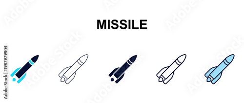 missile multi-style outline icon set - army and milatry concept. Thin line, regular, filled, colored missile icon