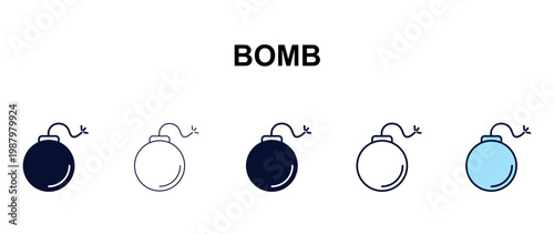 bomb multi-style outline icon set - army and milatry concept. Thin line, regular, filled, colored bomb icon