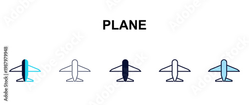 plane multi-style outline icon set - army and milatry concept. Thin line, regular, filled, colored plane icon