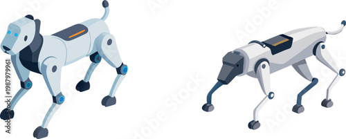 Industrial robotics and smart technology icon set, featuring robotic arms, VR headsets, automated vacuum, and 3D printing concepts.