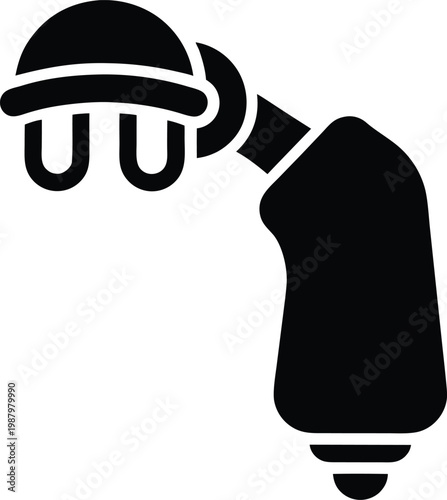 Black silhouette icon of a handheld electric massager or a power percussion tool for body therapy.