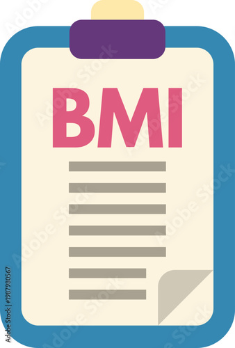 Clipboard showing a bmi body mass index health report for fitness and medical measurement