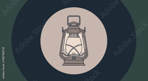 Vintage Oil Lantern Flat Design Illustration. Retro Kerosene Lamp Icon for Rustic Decor, Camping, and Emergency Lighting