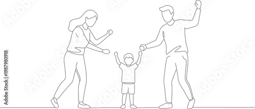 Minimalist Continuous Line Drawing of Happy Family with Child Illustration