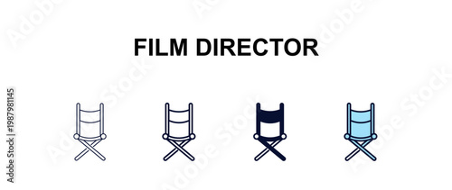 film director multi-style outline icon set - cinema concept. Thin line, regular, filled, colored film director icon