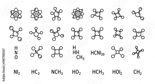 Various Chemical Molecular Structures and Formulas Hand Drawn Style.