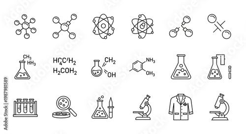 Collection of Scientific Icons and Symbols for Chemistry and Research.