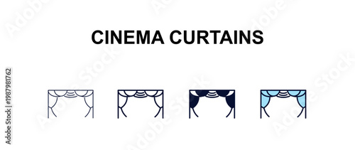 cinema curtains multi-style outline icon set - cinema concept. Thin line, regular, filled, colored cinema curtains icon