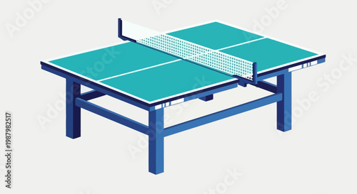 A blue ping pong table with net.