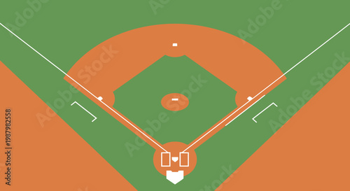A baseball field with orange dirt and green grass.