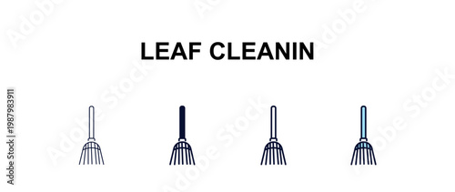 leaf cleanin multi-style outline icon set - cleaning concept. Thin line, regular, filled, colored leaf cleanin icon