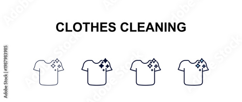 clothes cleaning multi-style outline icon set - cleaning concept. Thin line, regular, filled, colored clothes cleaning icon