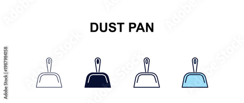 dust pan multi-style outline icon set - cleaning concept. Thin line, regular, filled, colored dust pan icon