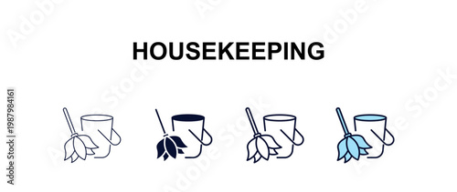 housekeeping multi-style outline icon set - cleaning concept. Thin line, regular, filled, colored housekeeping icon