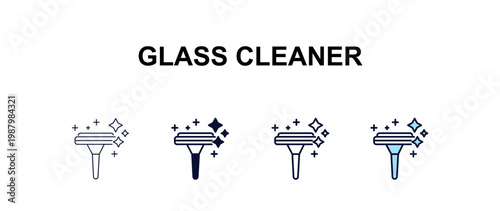 glass cleaner multi-style outline icon set - cleaning concept. Thin line, regular, filled, colored glass cleaner icon
