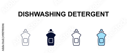 dishwashing detergent multi-style outline icon set - cleaning concept. Thin line, regular, filled, colored dishwashing detergent icon