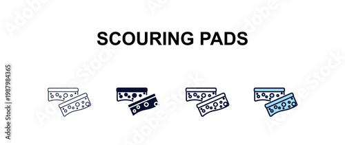 scouring pads multi-style outline icon set - cleaning concept. Thin line, regular, filled, colored scouring pads icon