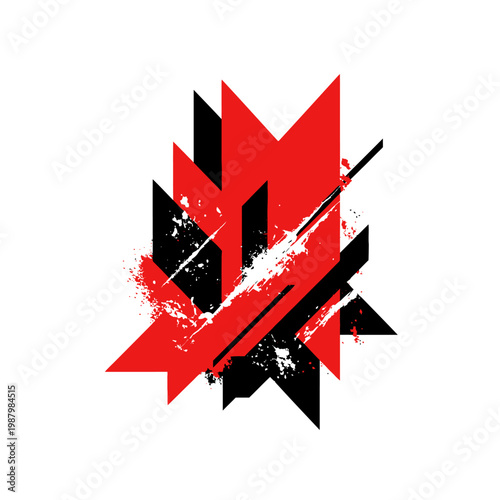 Red and black abstract geometric shapes.
