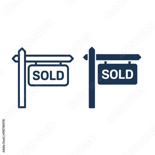 Two sold real estate signs on posts icons  property sold markers