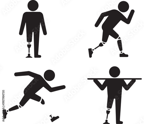 Prosthetic Leg Athletes and Disabled People Illustration in Black and White Minimalist Style