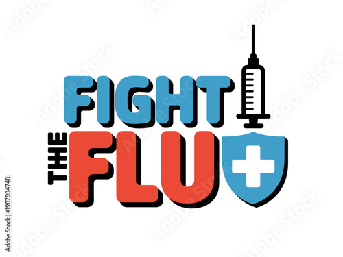 Fight the flu with medical shield and syringe vaccination concept