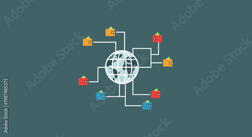 Bitcoin Flat minimalist illustration of crypto remittance b