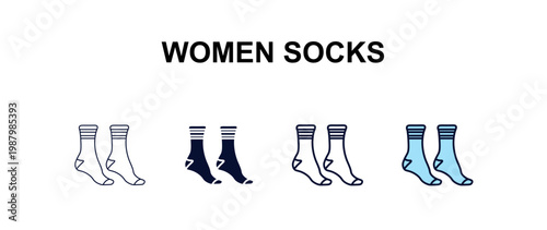 women socks multi-style outline icon set - clothes concept. Thin line, regular, filled, colored women socks icon