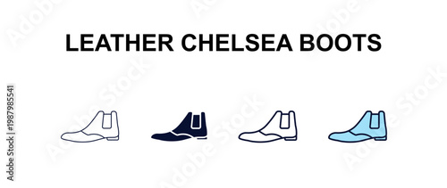 leather chelsea boots multi-style outline icon set - clothes concept. Thin line, regular, filled, colored leather chelsea boots icon