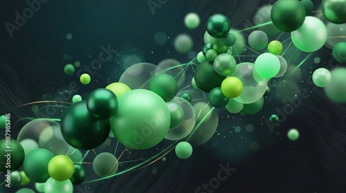 Green Molecular Network Structure – Scientific DNA Chemistry Background with Connected Particles