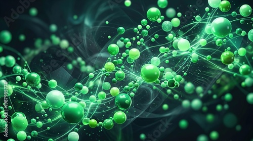 Green Molecular Network Structure – Scientific DNA Chemistry Background with Connected Particles