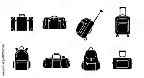 Collection of various travel bags and luggage silhouettes.