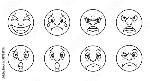 Collection of cartoon faces expressing different emotions.