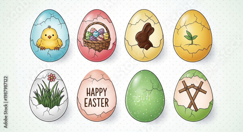 Collection of Decorated Easter Eggs with Various Designs.