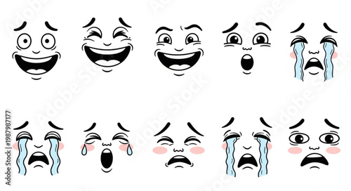 Collection of cartoon faces expressing various emotions and feelings.