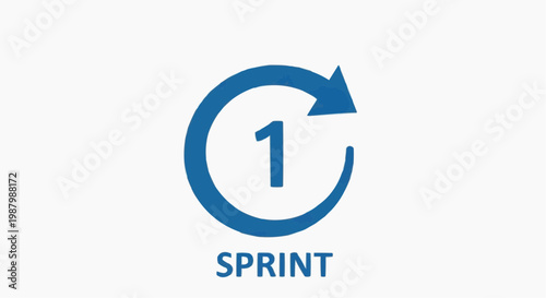 Agile Sprint 1 icon vector, blue circular arrow with number one, scrum methodology project management symbol for software development workflows