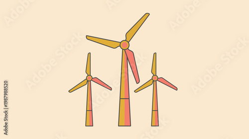 Modern Wind Turbines on a Calm Beige Background