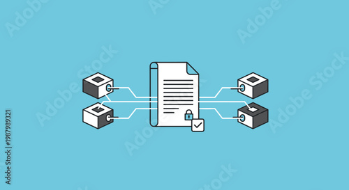 Bitcoin Flat minimalist illustration of crypto smart contract,