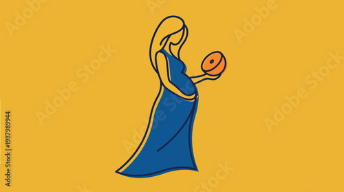 Pregnant Woman Holding Orange Slice Concept