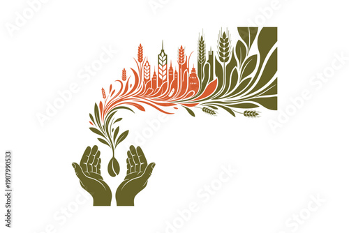Hands cupping a vibrant floral arrangement a botanical illustration of protection and growth