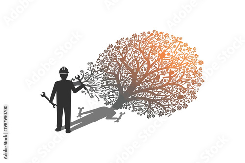Silhouette of a person reaching towards a vibrant colorful tree representing growth and connection