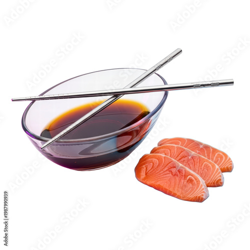 Wallpaper Mural Fresh salmon slices with soy sauce and chopsticks Torontodigital.ca