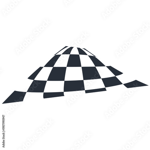 Racing checkered flag pattern swirls downward in a spiral motion
