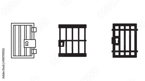 Prison Door Illustration Set with Bars and Locks for Jail Security Crime and Detention Concepts