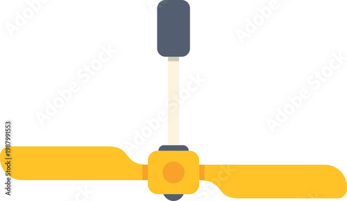 Yellow ceiling fan providing airflow and cooling service